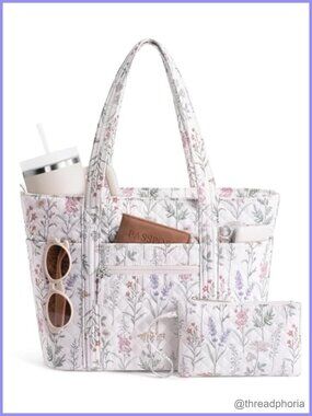 Quilted Cotton Tote Bag for Women Puffer Teacher Nurse Work Bag